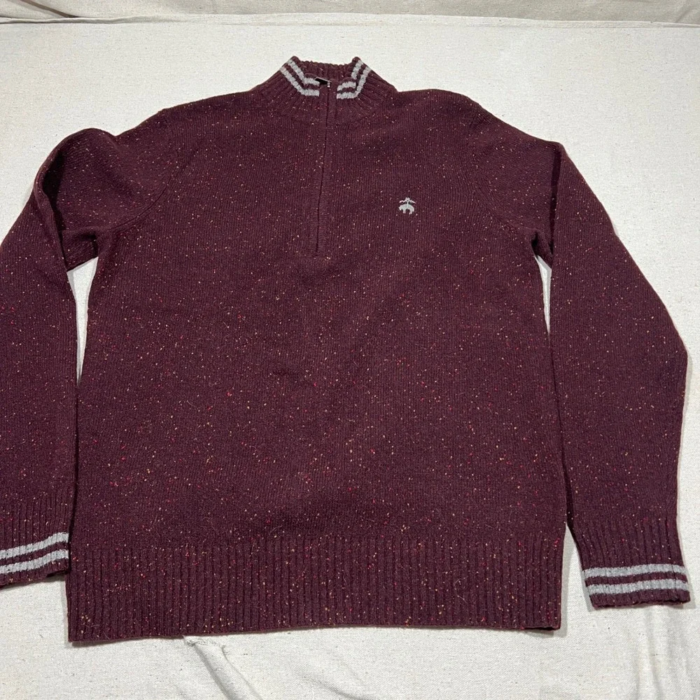 Brooks Brothers Men's Burgundy Speckled Half Zip‎ Sweater Medium Lambswool Blend